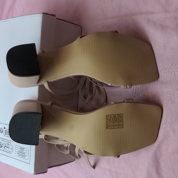 Neutral Square Toe Strappy Tie Platform Heeled Sandals size EU 36 - Picture 4 of 6